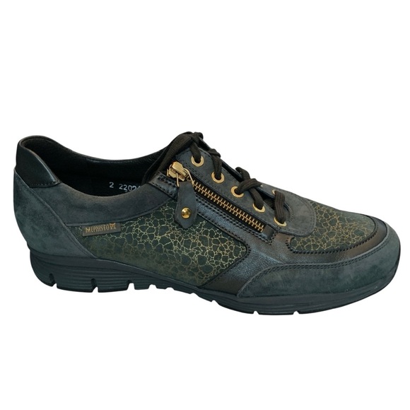 Mephisto Ylona Sneakers Womens Size 9 Teal Gold Leather Lace Up Slip On Side Zip - Picture 1 of 11